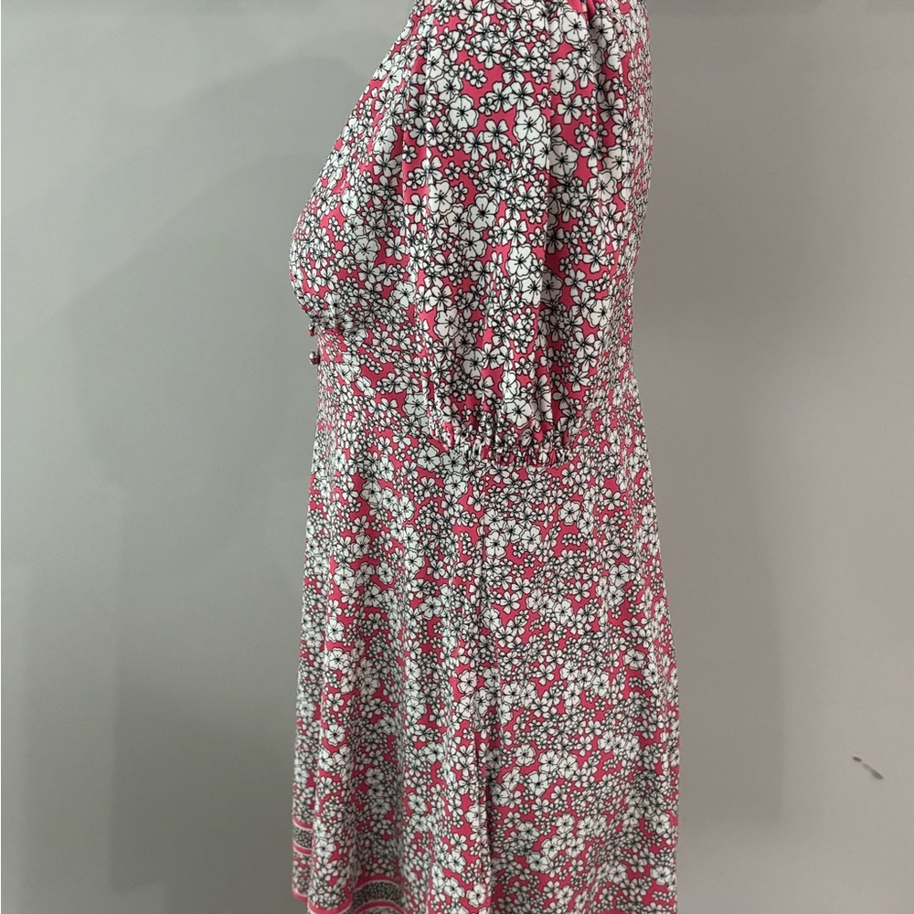 🌸 MICHAEL KORS Rose Pink Floral Mini Dress | Puff Sleeve V-Neck | Size M - Picture 8 of 13